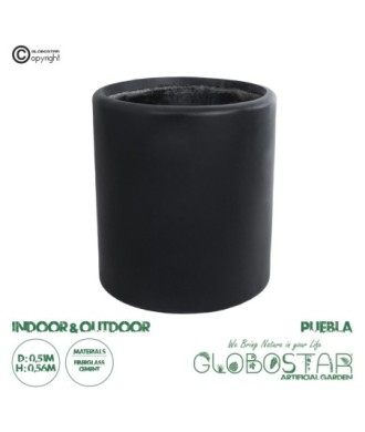 GloboStar® Artificial Garden PUEBLA 20699 Διακοσμητικό Πολυεστερικό Τσιμεντένιο Κασπώ Γλάστρα - Flower Pot Μαύρο Φ51 x Υ56cm